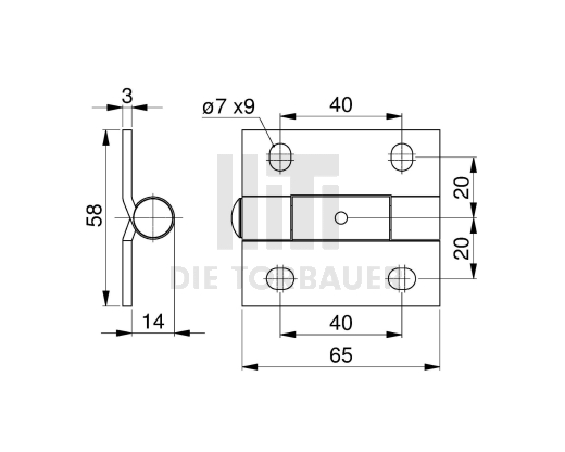 Baugr. Mittelscharnier 40mm Neutral