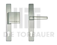 Baugr. Drückergarnitur mit Logo für Schiebefalttor